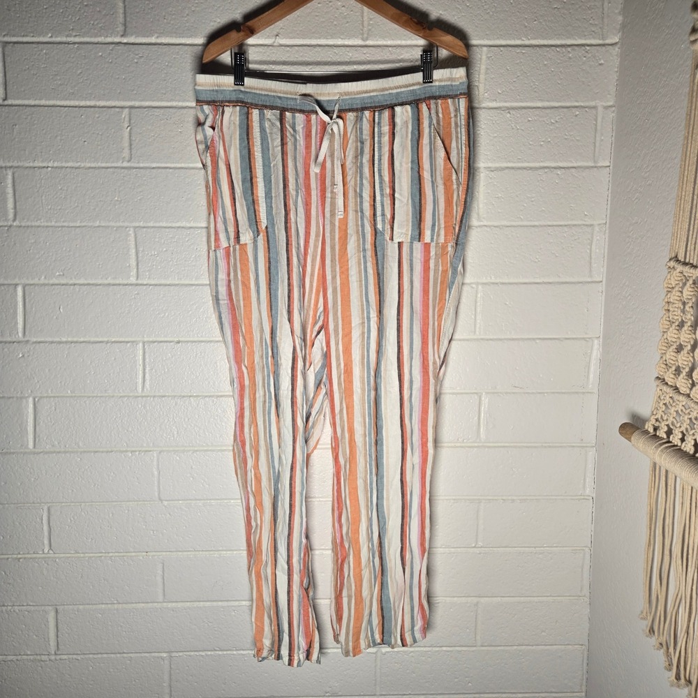 Cato Womens Pants Striped Linen Blend Elastic Waist Plus Size 18/20W 1X Boho